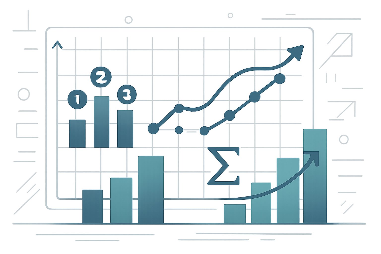 A digital illustration showing a timeline graph with data points, gaps in the data, and visual elements representing ranking, aggregation, and gap-filling processes.